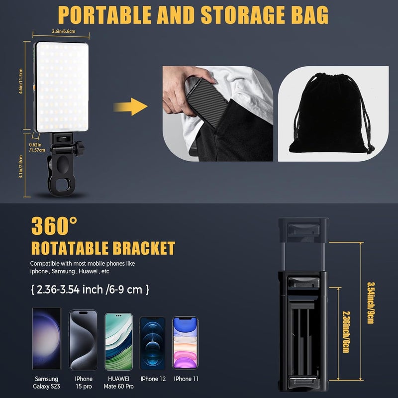 MACTREM 168 LED Selfie Light for iPhone,Portable Phone Light Clip, 3000Mah 3 Modes Rechargeable Alix Earle Lighting for Video Recording,for iPhone,Camera,Laptop,iPad,Video Conference,TikTok,Makeup - Image 5